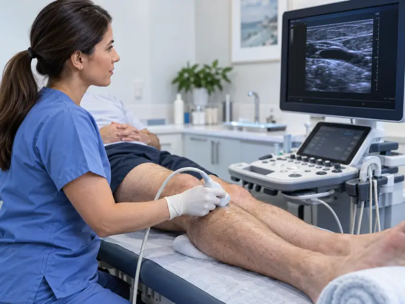 Ultrasound of the leg near the knee to look at muscle and soft tissue