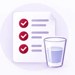 Illustration of a checklist beside a glass of water