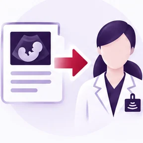 Illustration of an imaging report passing to a clinician
