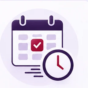 Illustration of a calendar with a checked date and a clock